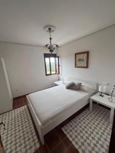 苏安塞斯Casa El Mirador的卧室配有一张白色的大床和一张桌子