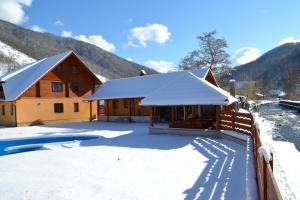 CosteştiCabana Sargetia的雪中小屋,带围栏