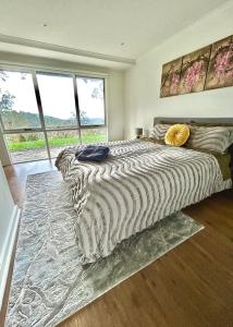 卡洛拉马Villa Panorama的一间卧室设有一张大床和大窗户
