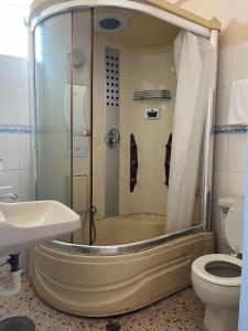 科洛尼亚CHINA STAR HOTEL的带淋浴、卫生间和盥洗盆的浴室