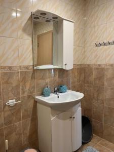 瓦尔纳Apartment Sanik的浴室设有白色水槽和镜子