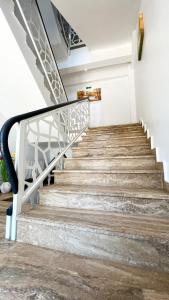 克拉约瓦Casa Micle的一座带金属栏杆的建筑中的楼梯