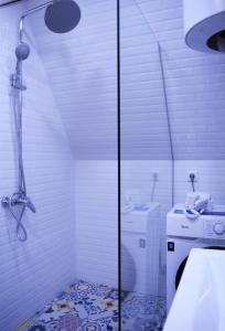 安布罗劳里Panorama Racha的带淋浴和洗衣机的浴室