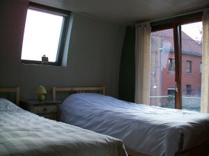 克勒伊斯贝尔亨Boskanthuisje的一间卧室设有两张床和窗户。