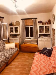 约阿尼纳Villa Vakalis的带沙发和床的客厅以及窗户。