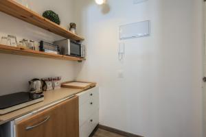 马德里Puerta del Sol Apartamento economico的厨房配有柜台和冰箱。