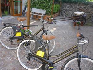 阿杰罗拉妮多维德酒店的两辆自行车停在路边,彼此相邻