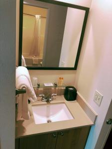 安克雷奇艾普泰尔公寓式酒店的一间带水槽和大镜子的浴室
