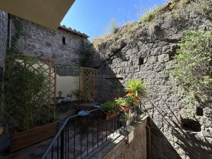 维泰博Al Cardinale的楼梯上石墙,有盆栽植物