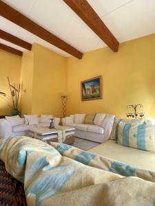 蒙特利马尔La Villa del Sol的客厅设有黄色的墙壁和沙发。