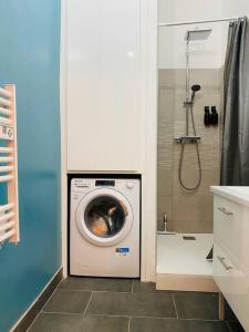 格勒诺布尔Le Jean Macé, 200m gare, clim.的带淋浴的浴室内的洗衣机
