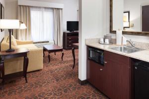 多森多森希尔顿恒庭旅馆&套房酒店的酒店客房设有水槽和客厅。