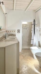 加拉托内Cà Mì Apartment的一间带水槽、卫生间和淋浴的浴室