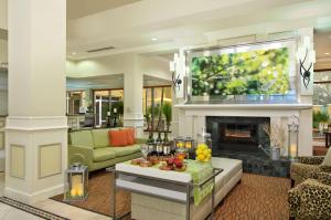 达尼亚滩劳德代尔堡机场-邮轮港希尔顿花园酒店 的客厅设有壁炉和电视。