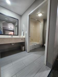 博蒙特Scottish Inn and Suites Beaumont的一间带大镜子和盥洗盆的浴室