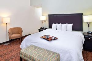 佩科斯佩科斯汉普顿酒店的酒店客房带一张大床和一把椅子