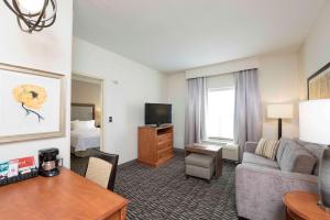 普兰菲尔德印第安纳波利斯机场/普莱恩希尔顿惠庭套房酒店的带沙发的客厅和带沙发床的房间
