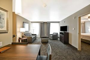拉斯维加斯拉斯维加斯市中心希尔顿惠庭套房酒店的客厅配有沙发和1张床