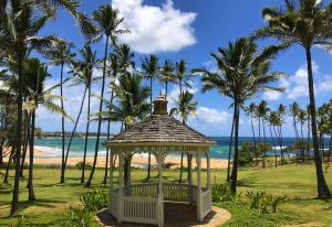卡帕阿考艾岛怀卢阿湾希尔顿花园酒店，HI的棕榈树海滩上的凉亭
