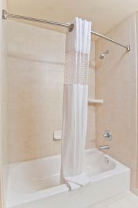 毛米勒毛米勒汉普顿酒店的浴室内配有白色淋浴帘。