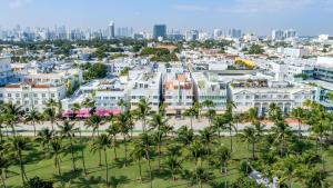 迈阿密海滩Hilton Vacation Club Crescent on South Beach Miami的棕榈树城市的空中景观