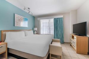 迈阿密海滩Hilton Vacation Club Crescent on South Beach Miami的一间卧室配有一张大床和电视