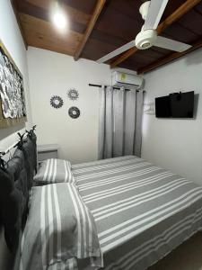 卡塔赫纳Casa 39-33的一间卧室配有一张床和一台平面电视
