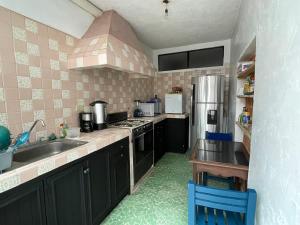 圣米格尔-德阿连德Hotel & Hostal Santuario的厨房配有水槽和冰箱