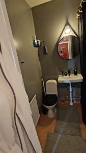 Lägenhet的一间带卫生间、水槽和镜子的浴室