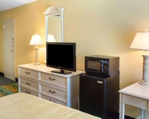 弗吉尼亚海滩海滨套房品质酒店的一间卧室配有带电视和微波炉的梳妆台。