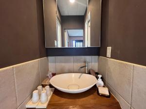大岛田园之家度假屋的一间带大水槽和镜子的浴室