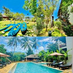 坦加拉Lagoon gate Tangalle Resort的游泳池和度假村的两张照片拼合在一起