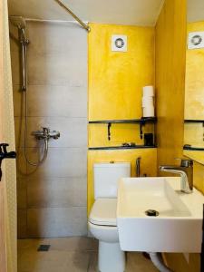 里亚帕德斯Traditional Detached Corfu House, 50m to village square的浴室配有白色卫生间和盥洗盆。