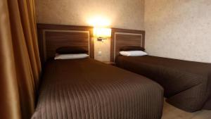 库斯塔奈Hotel Fessla的一间酒店客房,房间内设有两张床