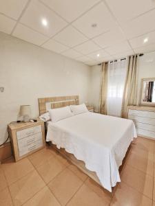 科尔多瓦Hostal El Brillante - Alojamientos El Duque的一间卧室配有一张白色大床和床头柜