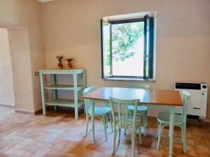 托迪Colle Costanza的一间带桌椅和窗户的用餐室