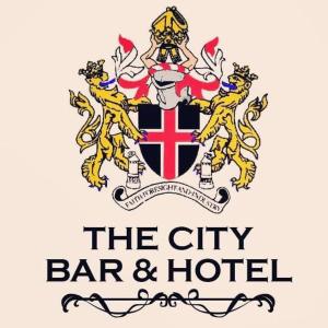杜伦The City Hotel的城市酒吧和酒店的标志