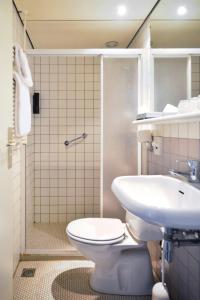 伊皮埃珀-兹沃勒餐厅弗莱彻酒店的一间带卫生间和水槽的浴室