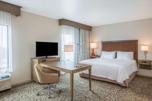 West Pasco华盛顿三城帕斯科汉普顿酒店及套房的酒店客房配有一张床、一张书桌和一台电视。