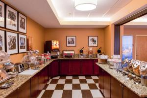 克拉克斯维尔克拉克斯维尔汉普顿酒店的厨房配有带餐具的吧台