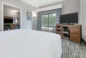 圣克鲁兹圣克鲁兹欢朋酒店的一间卧室配有一张大床和一台平面电视