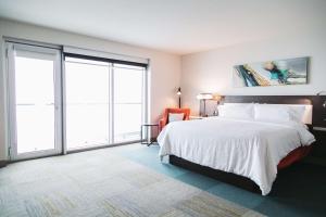 弗雷德里克顿Hilton Garden Inn Fredericton的一间卧室设有一张大床和大窗户