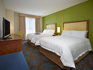 哈利法克斯哈利法克斯市中心汉普顿酒店的酒店客房设有两张床和一台平面电视。