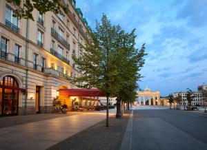 柏林阿德隆凯宾斯基酒店的建筑物旁的街道上的一棵树