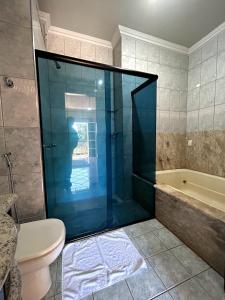 阿基道阿纳Fênix Plaza Hotel的带淋浴、卫生间和浴缸的浴室