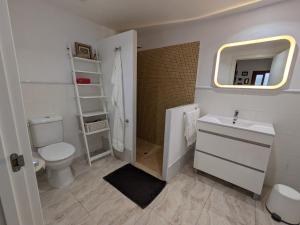 马略卡岛帕尔马Casa de Limon的一间带卫生间、水槽和镜子的浴室