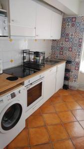 莱索Bonito y acogedor apartamento cerca de Donostia San Sebastián的厨房配有洗衣机,位于柜台上
