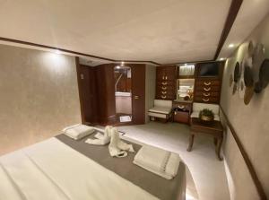博德鲁姆Bodrum Private Yacht Rental的小房间设有一张床和一张书桌