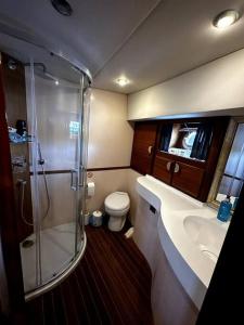 博德鲁姆Bodrum Private Yacht Rental的带淋浴、盥洗盆和卫生间的浴室