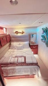 博德鲁姆Bodrum Private Yacht Rental的一间卧室,船上配有一张大床